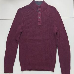 Express Men Sweater
Burgundy Ribbed Knit Mock Neck Snap Button Small 100% Cotton